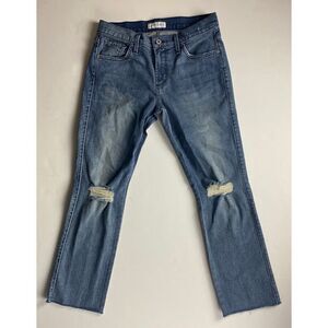 James Jeans Ankle Ciggy Mid-Rise Raw Hem Medium Wash Factory Distressed -Size 30